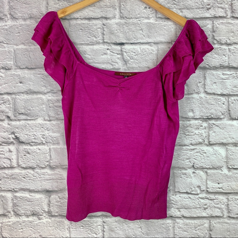 Callixta Size XS Crop Top Off Shoulder Pink Ruffle